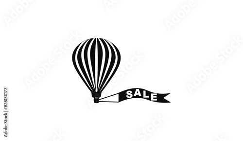 Hot air balloon with hanging banner with SALE inscription. Vector illustration