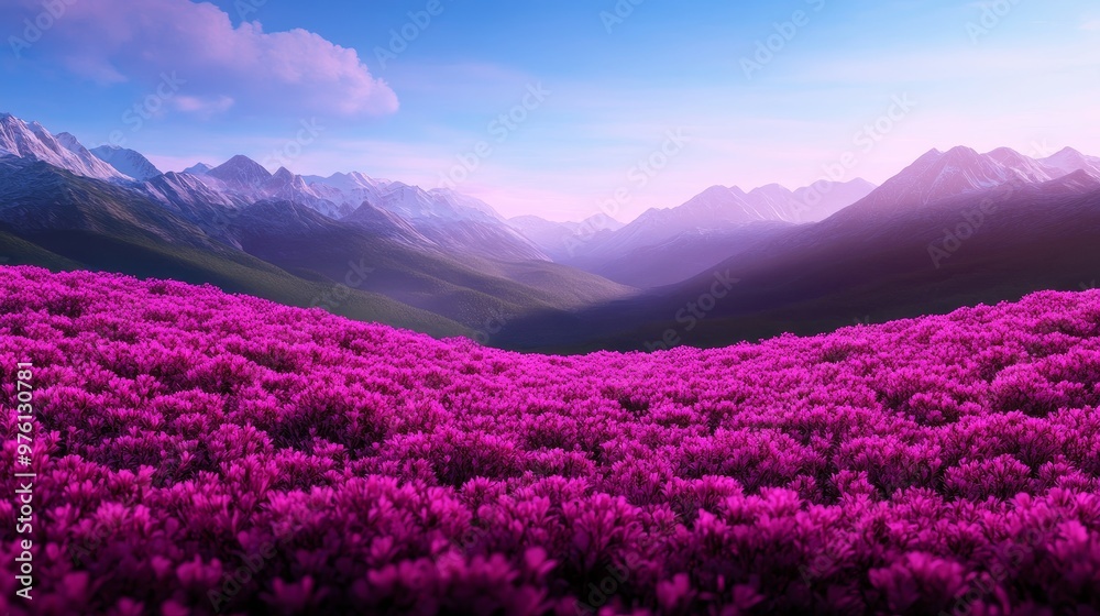 A breathtaking landscape with a vibrant field of pink flowers nestled amidst majestic mountains. The image symbolizes beauty, tranquility, nature's abundance, and the harmony of life. A breathtaking landscape with a vibrant field of pink flowers nestled amidst majestic mountains. The image symbolizes beauty, tranquility, nature's abundance, and the harmony of life.