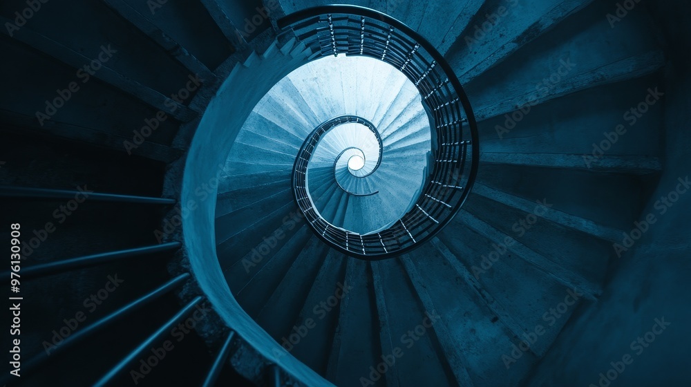 Fototapeta premium A captivating image of a spiral staircase winding upwards, symbolizing growth, progress, infinity, and the pursuit of new horizons.