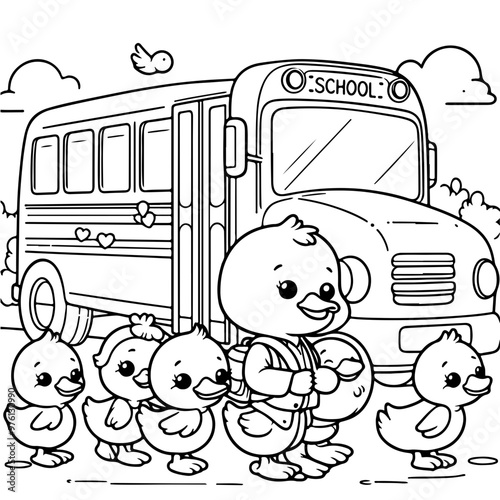 Duck Adventure Coloring Book Illustration Drawing