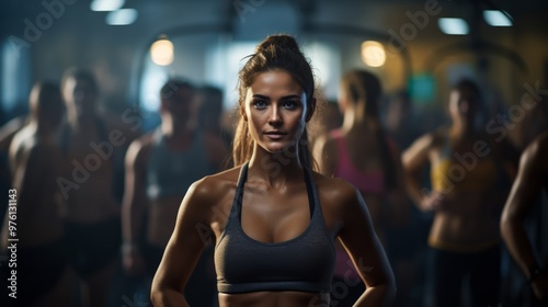 Close up image of attractive fit woman in gym. Neural network ai generated art