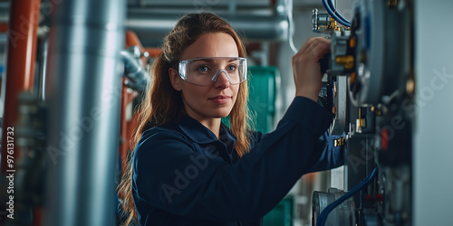 Mechatronikerin für Kältetechnik überprüft Druckwerte eines Kühlsystems