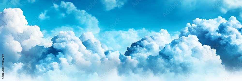 A mesmerizing digital watercolor painting showcasing a vast expanse of fluffy white clouds against a bright blue sky, symbolizing peace, freedom, dreams, and the vastness of the universe. A mesmerizing digital watercolor painting showcasing a vast expanse of fluffy white clouds against a bright blue sky, symbolizing peace, freedom, dreams, and the vastness of the universe.