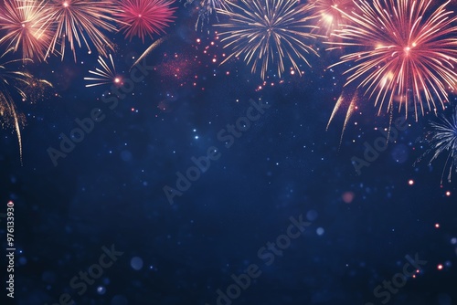 Celebratory new year s fireworks display against a dark blue backdrop with ample copy space photo