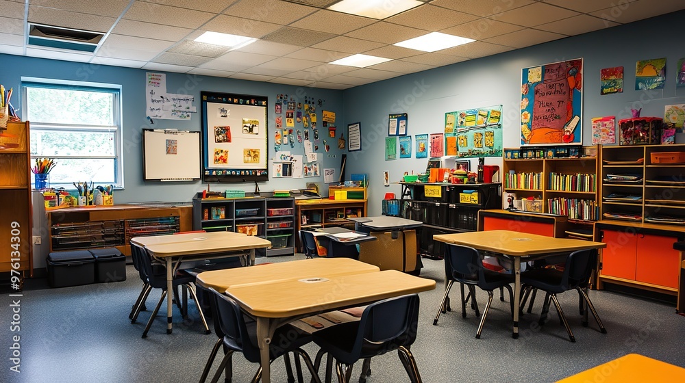 A teacher adapting lessons to meet the diverse special education needs of their students, with a variety of teaching aids and materials.