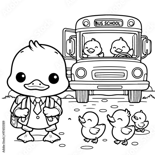 Duck Adventure Coloring Book Illustration Drawing