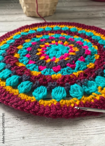 Crochet mandala doily multicolor thing handmade craft decor design napkin process crocheting 