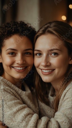 Mother and daughter smiling in a cozy setting