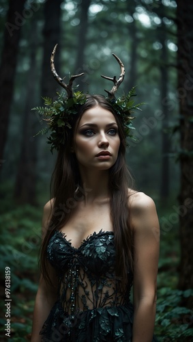 Mysterious forest nymph from dark fairy tales. photo