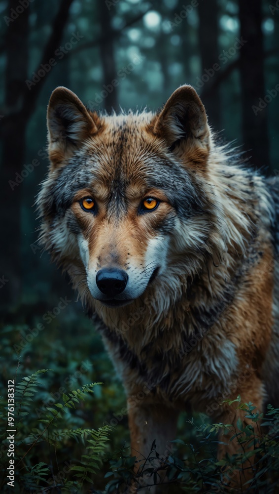 Mystic wolf with glowing eyes in a magical forest, watercolor style Mystic wolf with glowing eyes in a magical forest, watercolor style