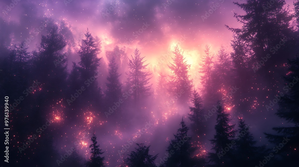 Fototapeta premium Magical sunbeams shining through a dense forest, creating a stunning Tyndall effect