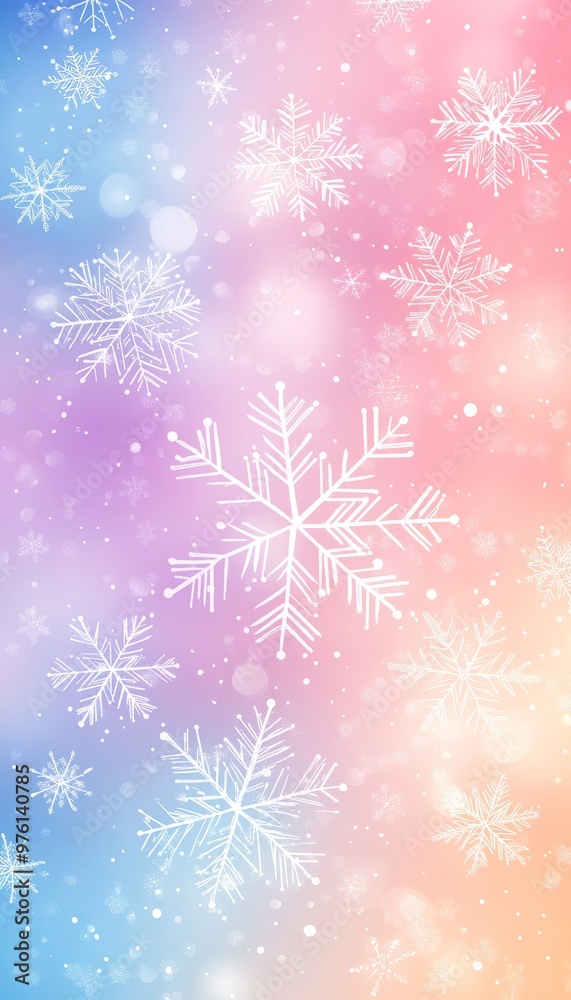 Charming winter wonderland minimalist vector art with snowflakes and bokeh lights in pastel colors Charming winter wonderland minimalist vector art with snowflakes and bokeh lights in pastel colors
