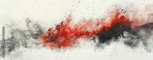 Red and black powder exploding creating abstract cloud