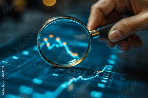 Close-up of a magnifyingglass inspecting a blankdocument, symbolizingmeticulous fact-checkingand attention to detail inresearch and verificationprocesses. photo