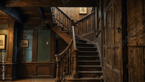 Old wooden stairwell at Liberty store, London.