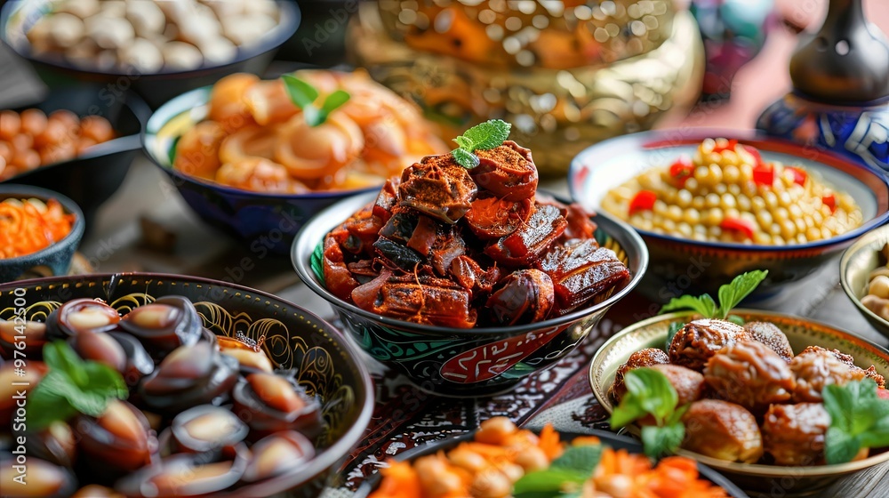 A Table Spread with Various Dishes and Plates A Table Spread with Various Dishes and Plates