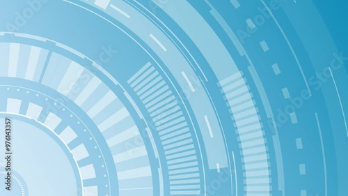 Dynamic motion graphics of circular hud elements creating a futuristic technology interface display. Futuristic technology background with spinning circle hud elements and digital motion graphics