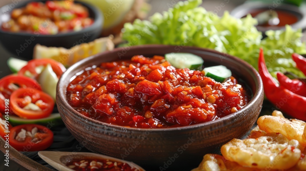 Spicy Chili Sauce with Fried Snacks Spicy Chili Sauce with Fried Snacks