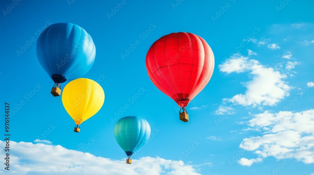 Fototapeta premium Colorful hot air balloons floating in the blue sky