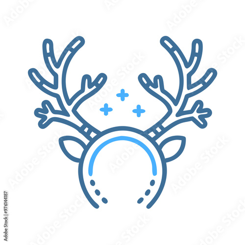 Festive blue reindeer antlers icon in minimalistic style on white background