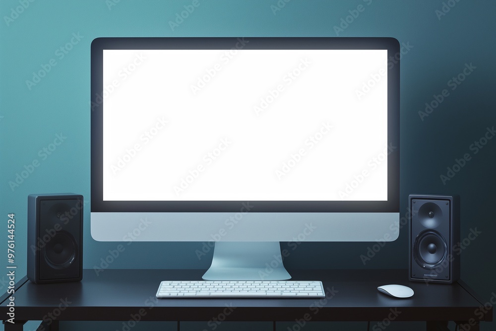 Computer in office with blank screen Computer in office with blank screen