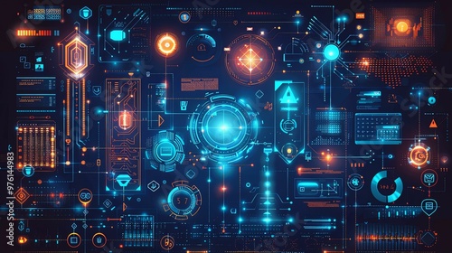 Futuristic Tech Interface with Blue and Orange Visuals