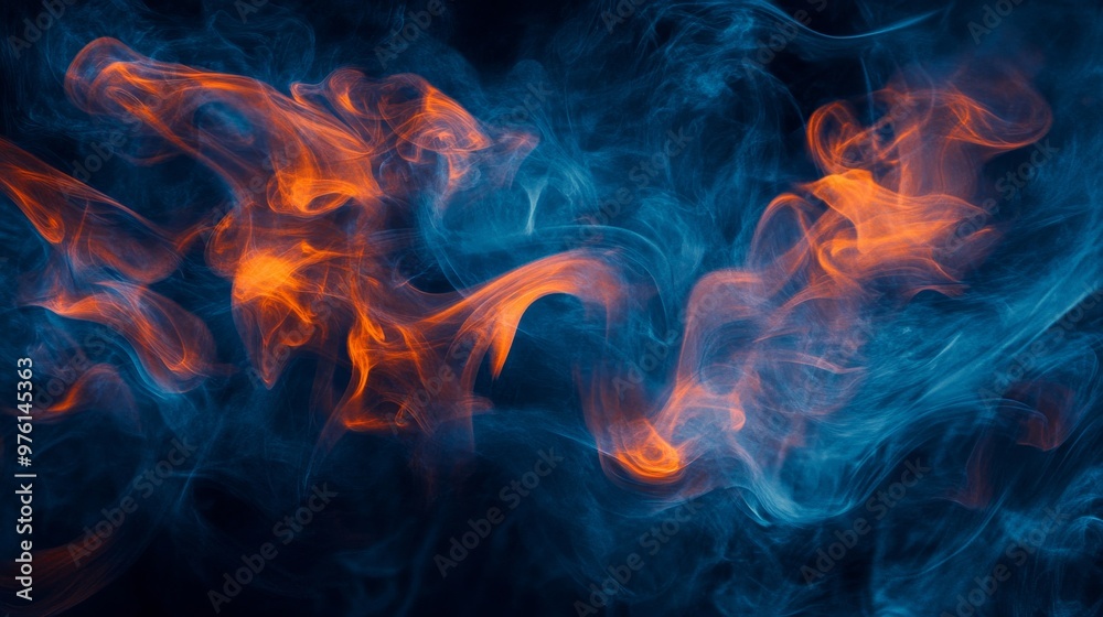 Blue and orange smoke creating abstract shapes on black background Blue and orange smoke creating abstract shapes on black background