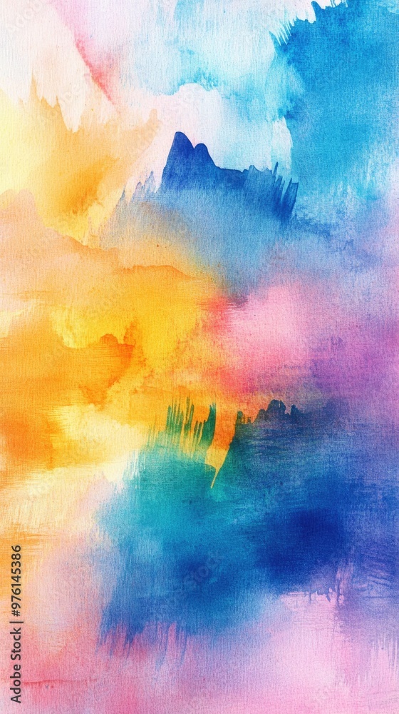A vibrant abstract watercolor background featuring a blend of blue, orange, and pink hues creating a serene and artistic atmosphere.