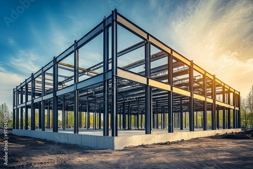 Steel frame commercial building under construction to support local business growth in urban area