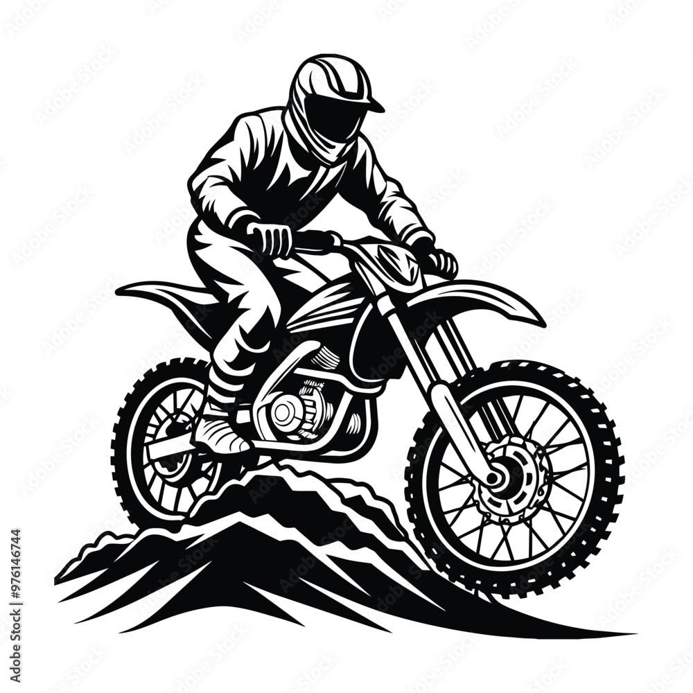 Motor bike Rider linocut silhouette vector art Motor bike Rider linocut silhouette vector art