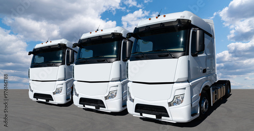 Wallpaper Mural Fleet of white semi trucks in a row Torontodigital.ca