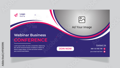 Digital marketing webinar, cover banner design, corporate business webinar, web banner template, business conference layout.