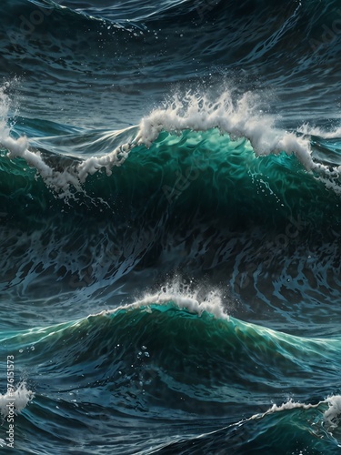 High-res ocean wave, detailed water texture and droplets.