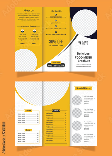 Restaurant trifold food menu pamphlet food delivery brochure design template.