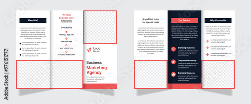 Trifold brochure design. A4 abstract business brochure template. Creative circle design marketing flyer template with image.