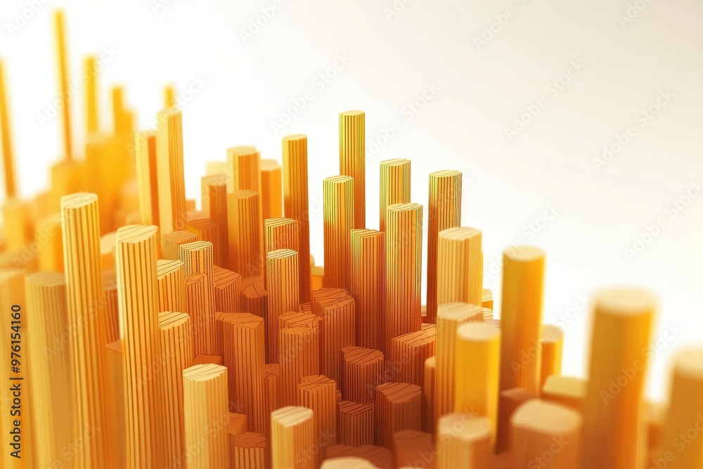 Abstract representation of financial data with orange bars creating a dynamic landscape on a light background. Abstract representation of financial data with orange bars creating a dynamic landscape on a light background.