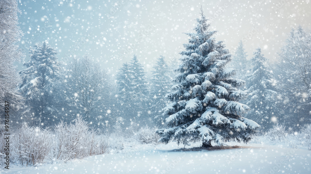 A snowy winter scene with a tall pine tree in the background. A snowy winter scene with a tall pine tree in the background.