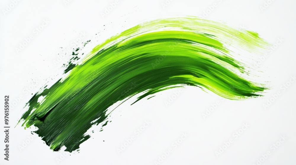 Green acrylic paint brush stroke creating dynamic shape Green acrylic paint brush stroke creating dynamic shape