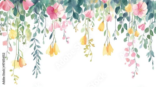 This stunning watercolor floral arrangement showcases a myriad of vibrant colors beautifully set against a crisp white background, making it an ideal choice for charming and springthemed designs