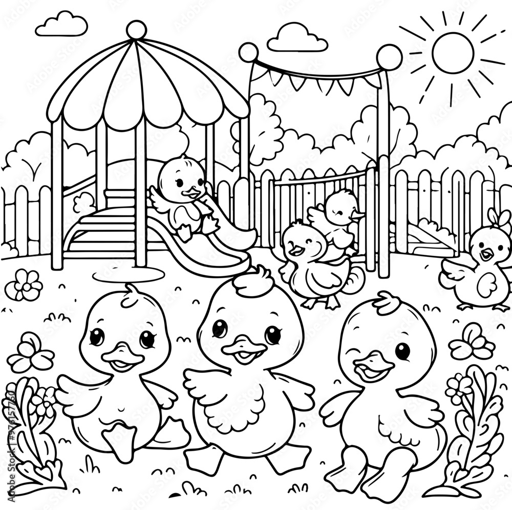 Duck Adventure Coloring Book Illustration Drawing Duck Adventure Coloring Book Illustration Drawing