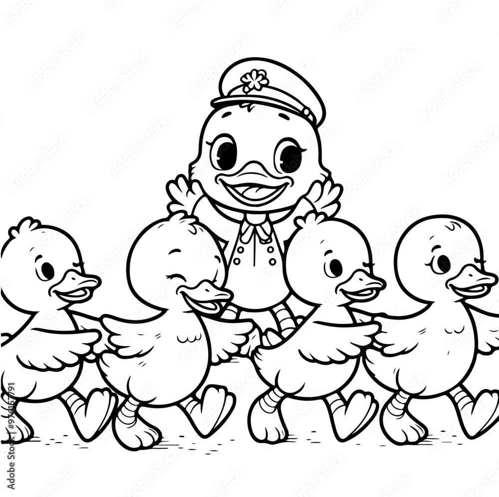 Obraz premium Duck Adventure Coloring Book Illustration Drawing