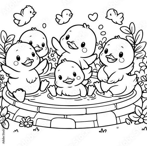 Duck Adventure Coloring Book Illustration Drawing