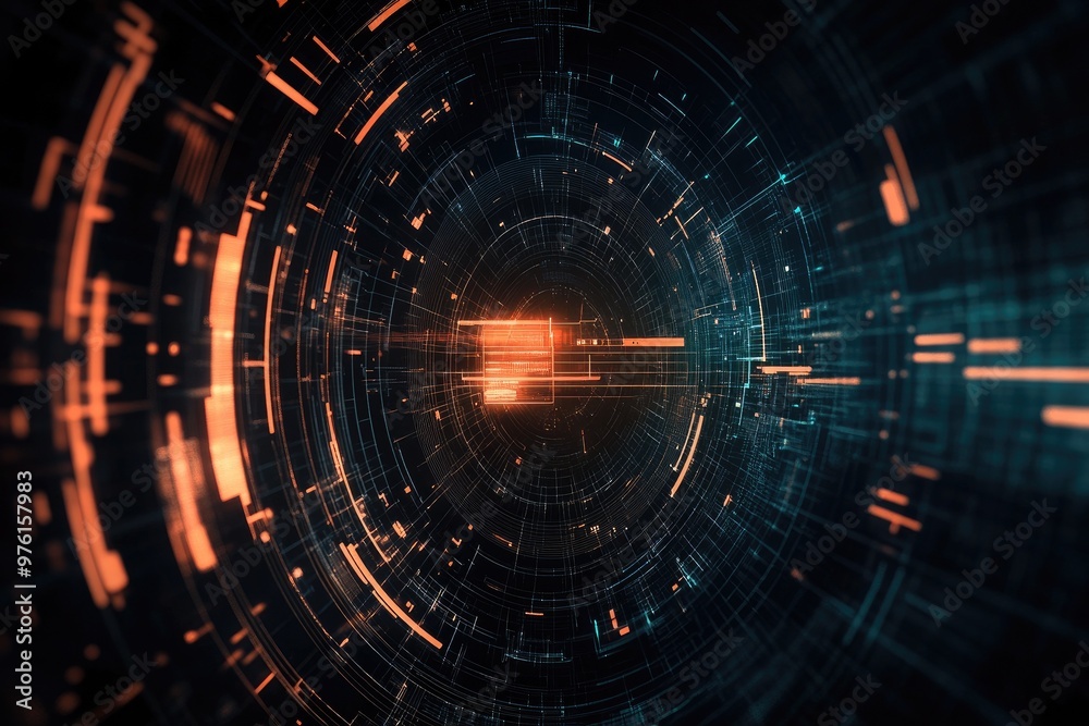 Obraz premium A futuristic abstract digital background with glowing lines and patterns, ideal for technology and science projects.