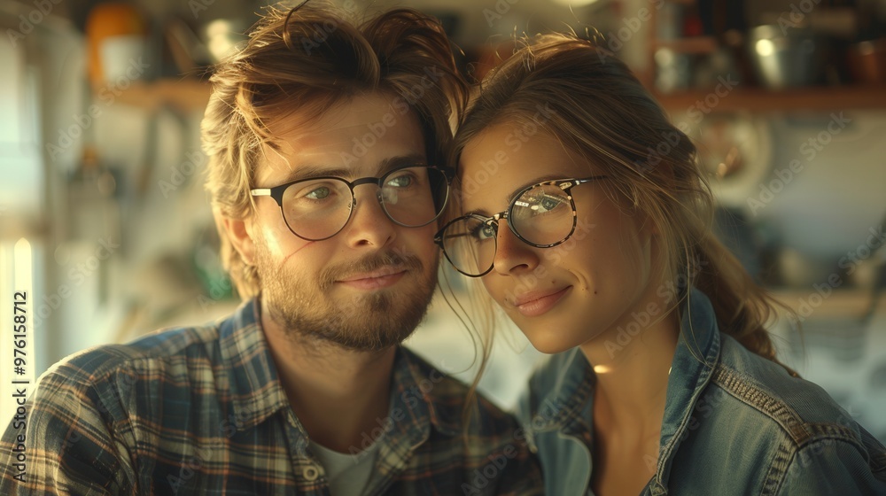 Couple Looking Dreamily at Each Other While Working On Their Home Couple Looking Dreamily at Each Other While Working On Their Home