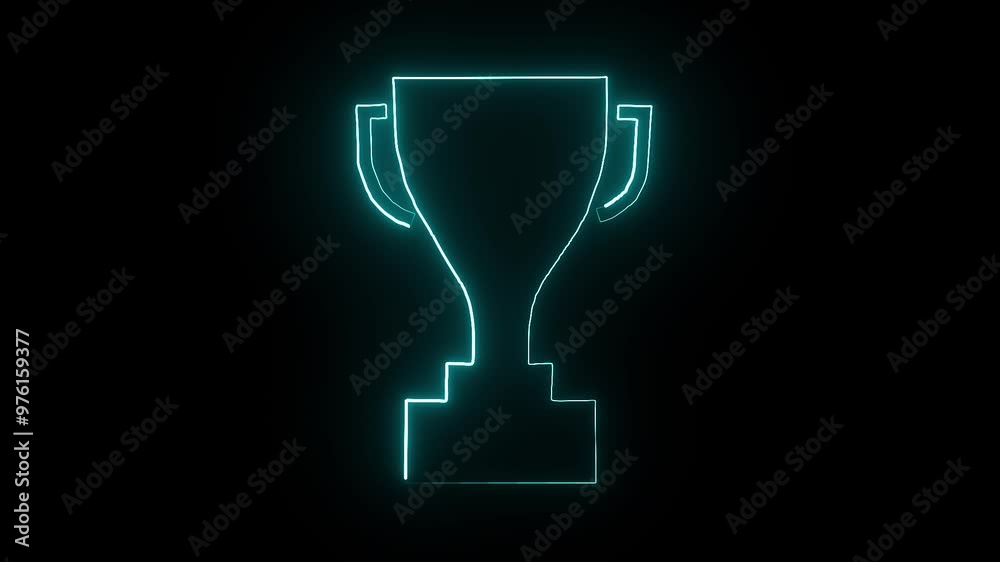 Winner trophy symbol. Glowing neon line Award cup icon. Award, sport trophy, winner, game reward and achievement, victory. Trophy shapes Neon color abstract animation. Winner trophy symbol. Glowing neon line Award cup icon. Award, sport trophy, winner, game reward and achievement, victory. Trophy shapes Neon color abstract animation.