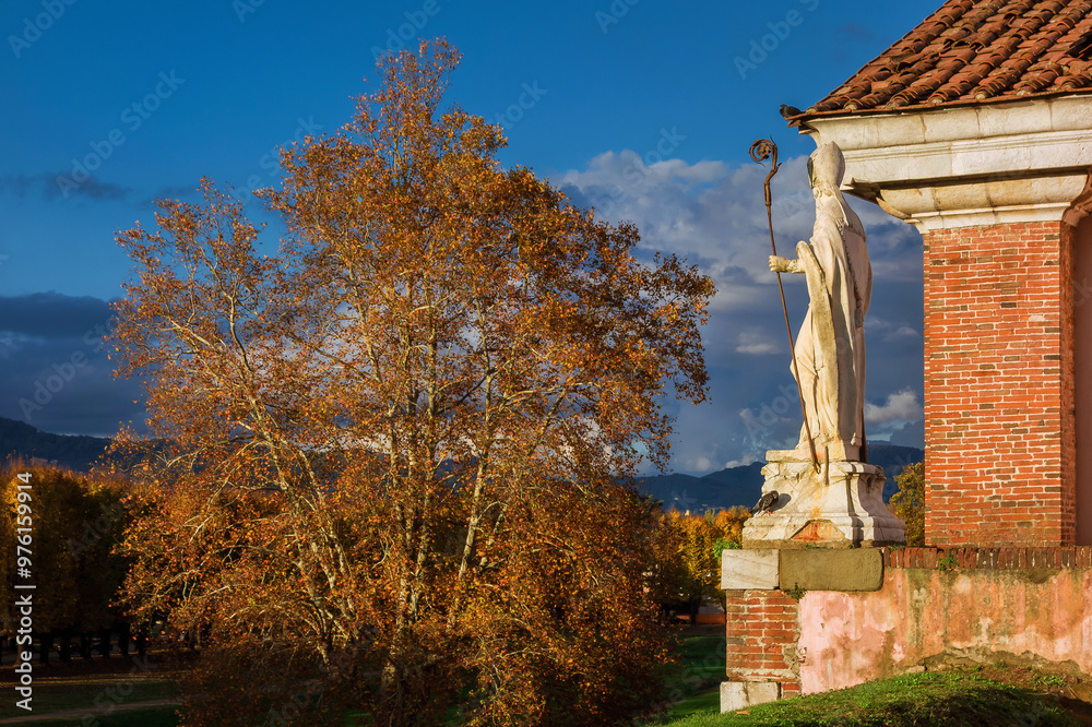 Autumn view of Lucca ancient walls public park at St Donato Gate Autumn view of Lucca ancient walls public park at St Donato Gate
