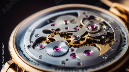 Wallpaper Mural Detail of mechanical watch mechanism close-up. Torontodigital.ca