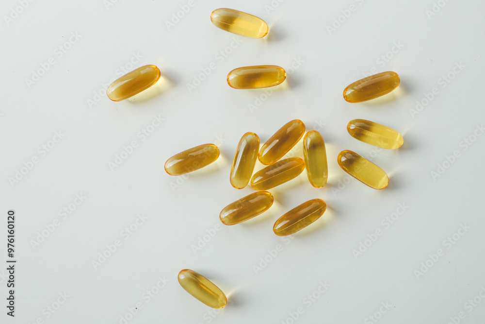Omega 3 vitamins on a bright background, copy space Omega 3 vitamins on a bright background, copy space