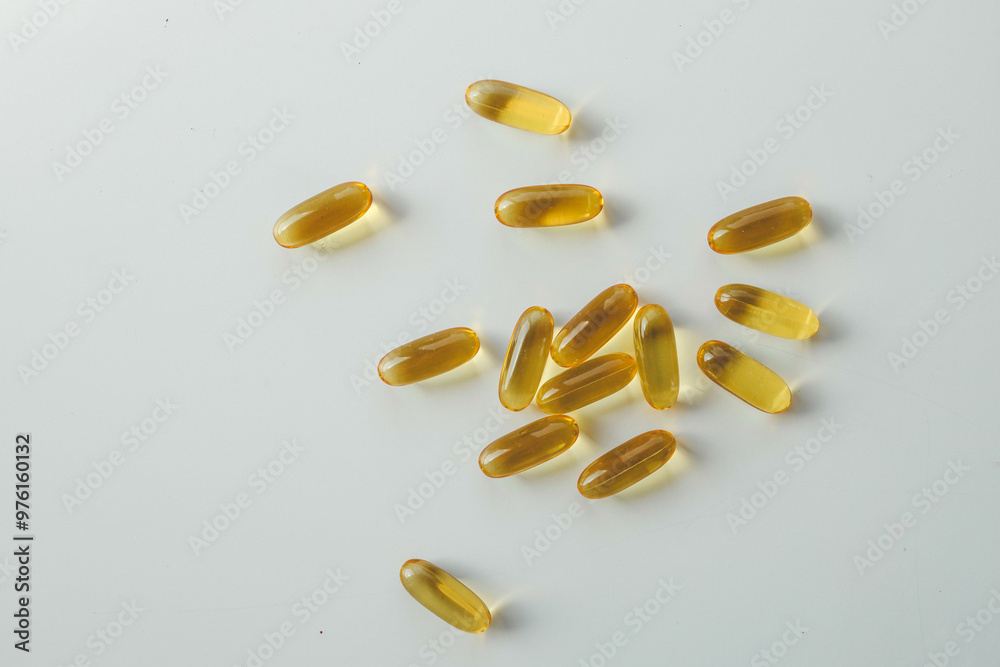 Omega 3 vitamins on a bright background, copy space Omega 3 vitamins on a bright background, copy space