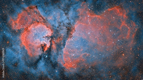 Nebula Mirage : Against an azure backdrop, polygonal lines weave like mirages in the cosmic desert. Reds and blues blend seamlessly, hinting at hidden wonders. The unmarked space invites captions  photo
